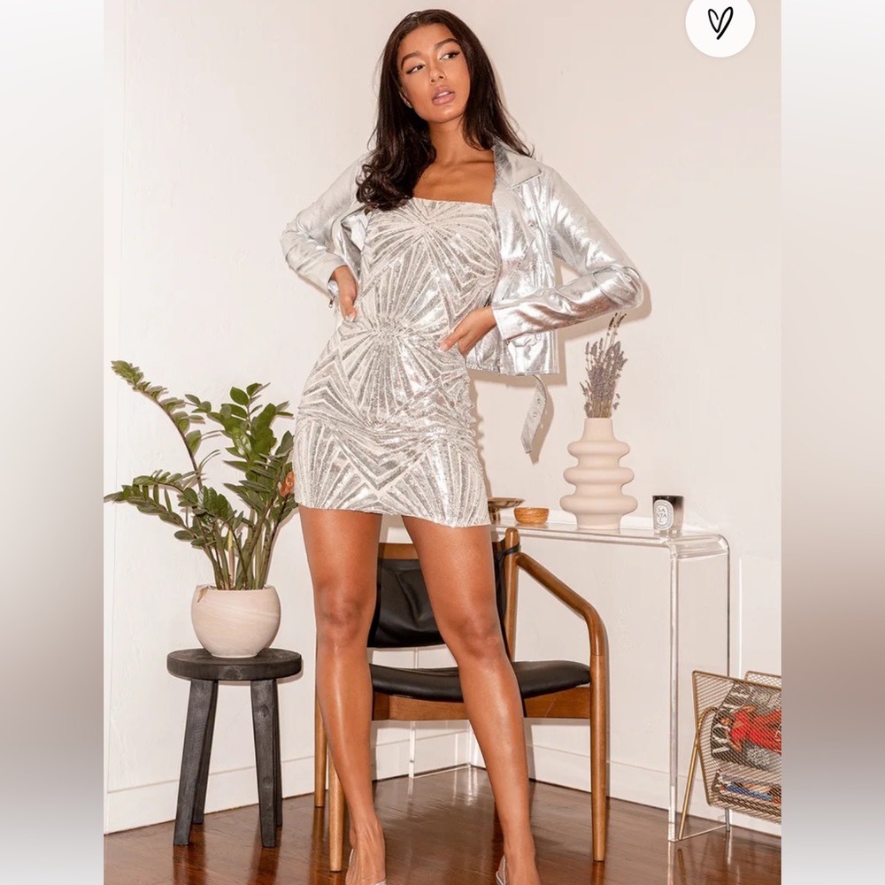 Lulu’s Lost in your eyes sequin bodycon mini dress in silver